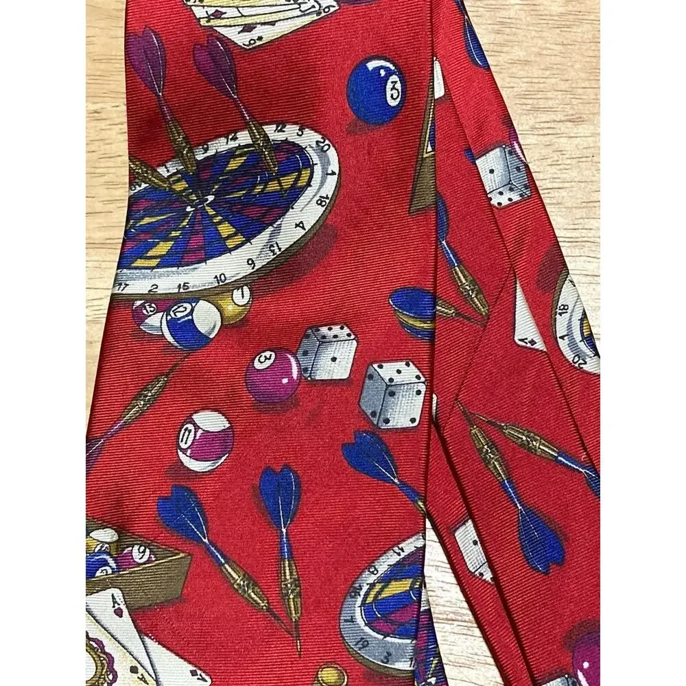 Perry Ellis Tie Silk Games Cards Darts‎ Dice Pool Office Business Casual Fun